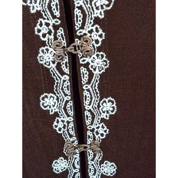 Vikki Vi 3X Brown Jacket Slinky Hook Closure Embroidered LS Vintage Shoulder Pad - Picture 5 of 6